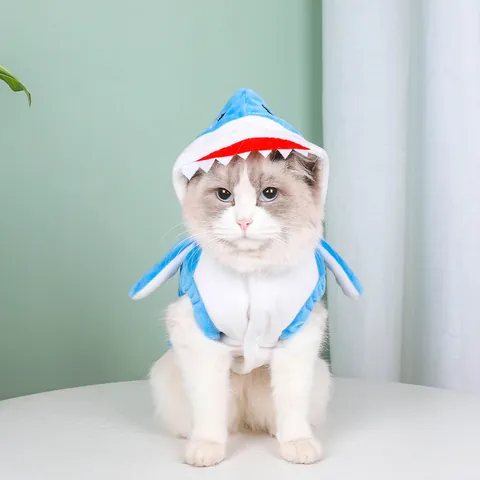 Funny 3D Shark Pet Costume For Dogs And Cats Halloween Clothes Warm Polyester Fleece Puppy Kitten Transformation Outfit Apparel