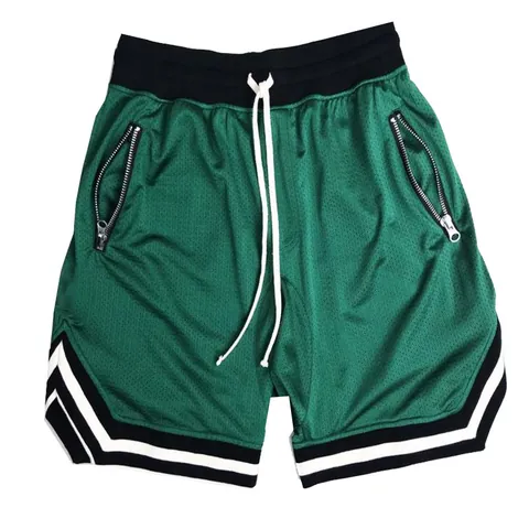 Men's Mesh Breathable Basketball Shorts With Zipper Pockets American Vintage Striped Trim Quick Dry Casual Training Shorts