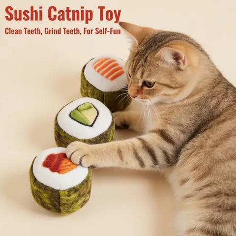 3D Sushi Catnip Toy Realistic Food Simulation Plush Kitten Teaser Durable Bite Resistant Interactive Chew Toy For Pet Cats