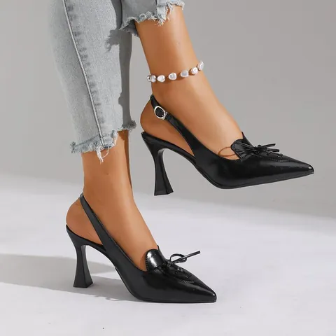 Γυναικεία Σανδάλια με Μυτερή Μύτη Slingback Τακούνι Στιλέτο Γαλλικό Στυλ Φιόγκος Μικροΐνες Ψηλοτάκουνα για Πάρτι