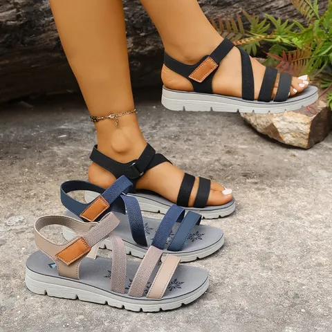 Women Lightweight Sports Platform Sandals Elastic Band Thick Sole Casual Beach Sandals For Summer Outdoor Comfortable Non-slip Shoes