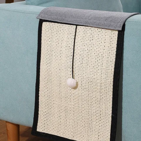 Natural Sisal Cat Scratching Pad For Sofa Furniture Protector Scratch Mat With Hanging Plush Ball Durable Cat Scratcher
