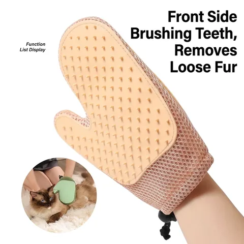 Pet Grooming Glove Double Sided Hair Remover Brush For Cats Dogs Silicone Mesh Massage Deshedding Glove Adjustable Wrist Strap