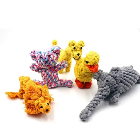 Handmade Cotton Rope Dog Chew Toy Animal Shape Teeth Cleaning Woven Knot Toy For Small Medium Dogs Durable Pet Molar Interactive Toy