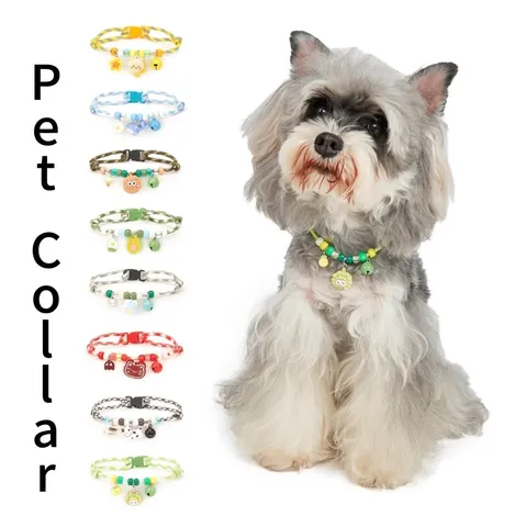 Cartoon Adjustable Pet Collar With Bell Pendant Colorful Braided Rope Necklace For Cat Small Dog Decorative Accessories