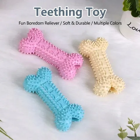 Pet Dog TPR Hollow Spiked Bone Toy Molar Teeth Cleaning Bite Resistant Puppy Toy Macaron Color Dog Chew Toy Bone