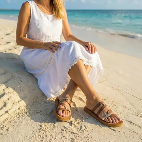 Women's Casual Flat Slide Sandals Contrast Color Open Toe Summer Beach Shoes Fashionable PU Rubber Sole Leisure Sandals