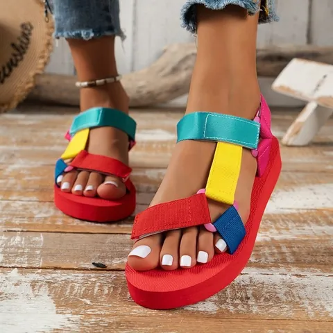 Sandalias de Plataforma de Verano para Mujer Estilo Romano Casual Cierre Adhesivo Correas de Nailon Suela Gruesa de EVA Zapatos de Moda
