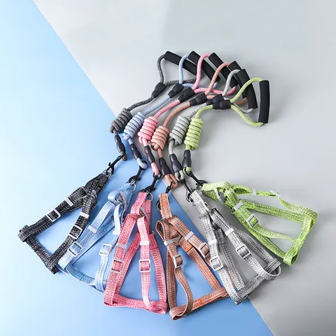Morandi Pet Leash Harness Set Foam Handle Comfortable Linen Texture Polyester Round Rope Adjustable For Dogs Outdoor Walking