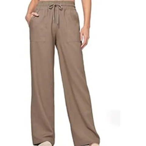 Women High Waist Cotton Linen Wide Leg Pants Casual Loose Beach Trousers With Pockets Drawstring Summer Solid Color Bottoms