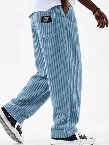 Men American Retro Striped Corduroy Casual Pants Loose Straight Leg Bottoms For Spring Autumn Daily Wear Fashion Trousers