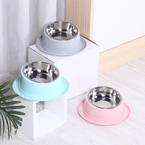 Cuenco para Mascotas de Acero Inoxidable Anti-Hormigas Protección de Cuello Inclinada Antideslizante para Gatos Perros Color Caramelo