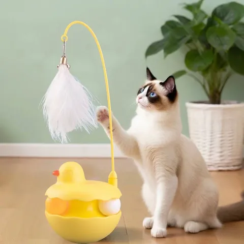 Interactive Cat Tumbler Toy With Feather And Bell Automatic Self-Rotating Teaser Stick For Indoor Cats Boredom Relief