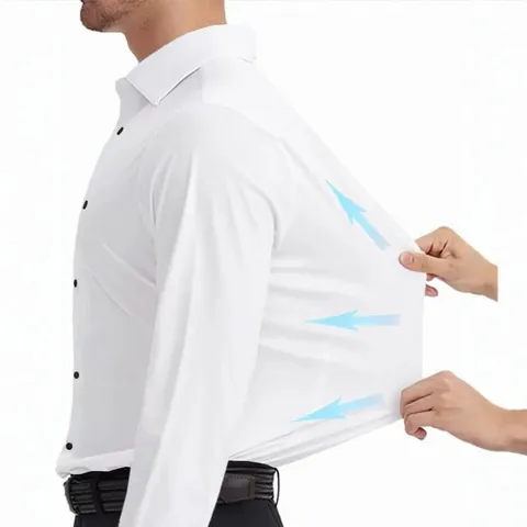 Men Business Casual Long Sleeve Shirt Slim Fit Four Way Stretch Lapel Button Down Dress Shirt Solid Color Office Work Shirt