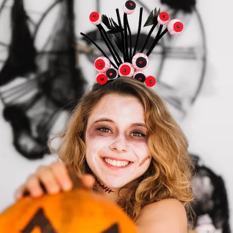 Halloween Spooky Headband Bloodshot Eyeball Raven Tombstone Hat Gothic Costume Hair Accessories For Party Decoration Women Kids