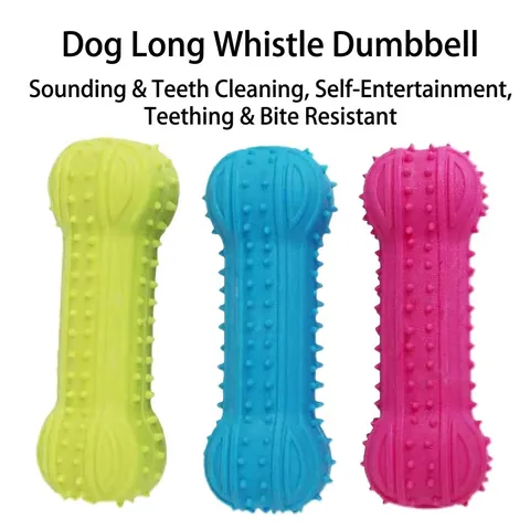 Squeaky Dog Toy TPR Rubber Barbell Dumbbell Chew Toy for Small Medium Dogs Teeth Cleaning Bite Resistant Puppy Play Toy