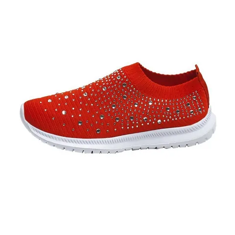 Γυναικεία Casual Παπούτσια Fly-knit που Αναπνέουν με Στρας Μοντέρνα Αθλητικά Slip-on Παπούτσια Ελαφριά Διχτυωτά Παπούτσια Περιπάτου