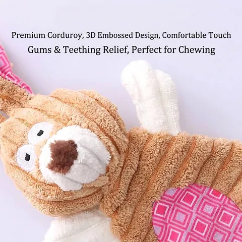 Corduroy Squeaky Dog Toy Durable Molar Chew Animal Shape Rabbit Mouse Plush Stuffed Pet Interactive Sound Crinkle Paper
