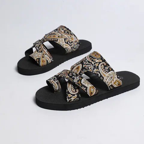 Women Flip Flop Sandals Canvas EVA Flat Breathable Summer Beach Shoes Paisley US Flag Ethnic Print Plus Size Slippers