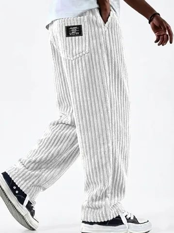 Men's American Vintage Corduroy Casual Pants Loose Straight Leg Vertical Striped Jacquard Retro Fashion Bottom