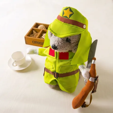 Funny Pet Halloween Costume Green Soldier Transformation Suit With Hat For Small Medium Dogs Cats Police Cosplay Clothes