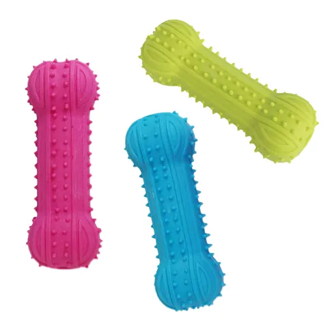 Squeaky Dog Toy TPR Rubber Barbell Dumbbell Chew Toy for Small Medium Dogs Teeth Cleaning Bite Resistant Puppy Play Toy