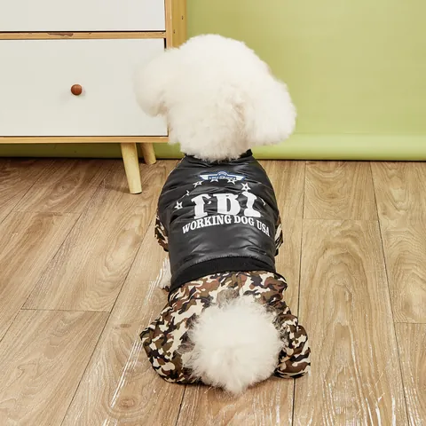 Winter Warm Thickened Pet Dog Clothes Camouflage FBI Letter Print Cotton Coat Four-legged Hoodie For Small Medium Large Dogs