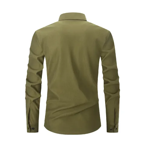 Camisa de Poliéster Holgada Casual Con Forro de Felpa Cálido Anti-Frío Multi-Bolsillos Botón Top Color Sólido Manga Larga Chaqueta Para Unisex