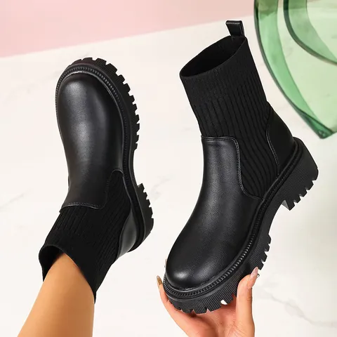 Botas de Calcetín de Moda para Mujer Otoño 2026 Botines de Plataforma de Ante de Punto Suela Gruesa Zapatos Casuales