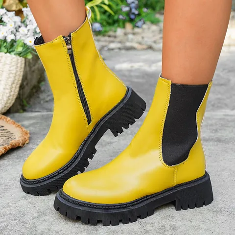 Dames Mode Ronde Neus Korte Martin Laarzen Dikke Zool Zijrits Chelsea Boots Plateau Lug Sole Casual Leren Laarzen