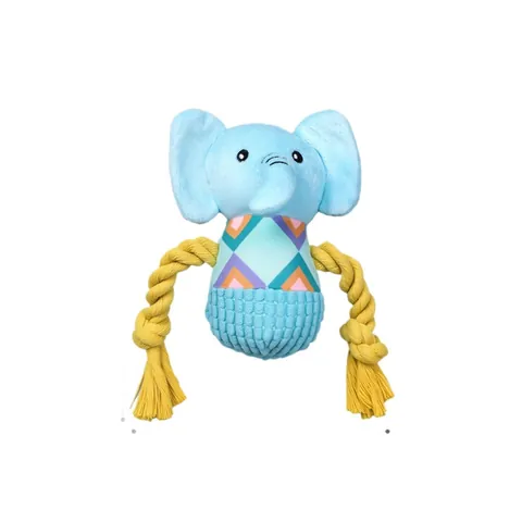 Blue Elephant Squeaky Plush Pet Toy Durable Cotton Rope Knot Molar Toy For Dogs Cats Puppy Interactive Bite Resistant Stuffed Animal