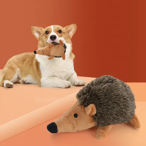 Pet Squeaky Plush Toy Cute Hedgehog Shape Bite-Resistant Washable Interactive Dog Toy Soft Polyester Animal Toy For Small Medium Dogs