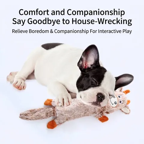 Pet Squeaky Plush Skin Toy No Stuffing Dog Chew Toy Animal Shapes Rabbit Calf Donkey For Teeth Cleaning Interactive Play