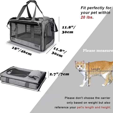 Portable Pet Carrier Bag For Cats And Small Dogs Breathable Mesh Foldable Travel Shoulder Bag For Outdoor And Car Use Oxford Cloth