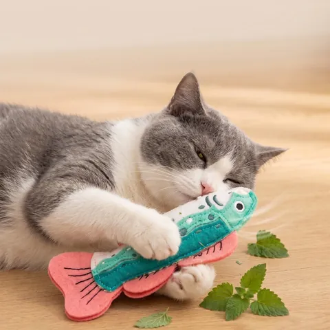 Simulation Fish Catnip Toy For Cats Teeth Grinding Plush Doll Interactive Felt Fabric Cat Toy With Catnip And Crinkle Paper