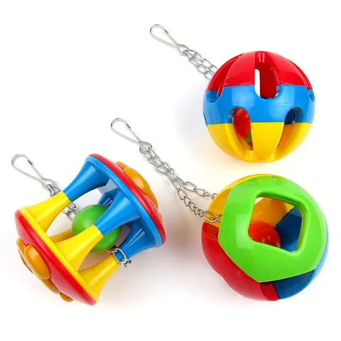 Papegaai Kauwspeelgoed Set Kleurrijke Plastic Bellenbal Vogel Voetspeelgoed Met Metalen Ketting Hangend Vogelkooi Speelgoed Voor Kleine Middelgrote Vogels