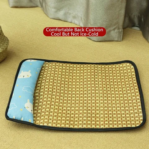 Summer Pet Cooling Mat With Pillow Rattan Weave Breathable Bed For Dogs Cats Comfortable Cooling Pad Cartoon Print Pet Supplies