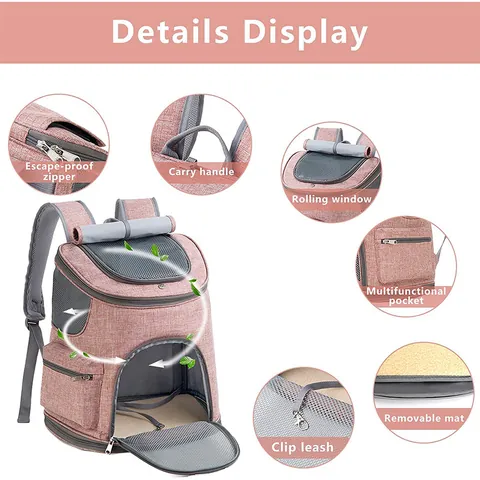 Portable Foldable Pet Backpack Breathable Oxford Cloth Carrier For Cats And Small Dogs Outdoor Travel Wear-Resistant Pet Bag