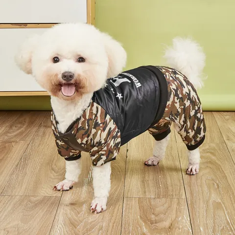 Winter Warm Thickened Pet Dog Clothes Camouflage FBI Letter Print Cotton Coat Four-legged Hoodie For Small Medium Large Dogs