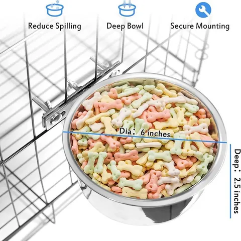 Gamelle Suspendue en Acier Inoxydable pour Cage de Chien Bol Alimentaire Fixe pour Chiots Chats Gamelle Métallique en Argent