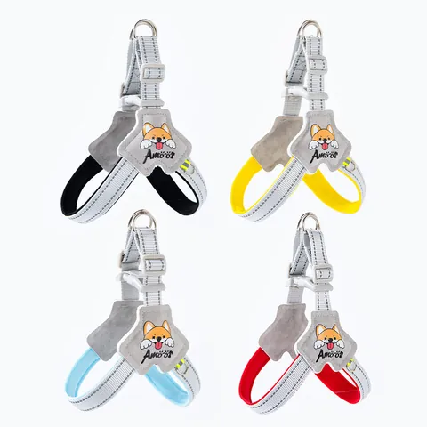 Adjustable Reflective Pet Dog Harness And Leash Set Polyester Breathable Puppy Chest Strap For Small Medium Dogs Random Pattern