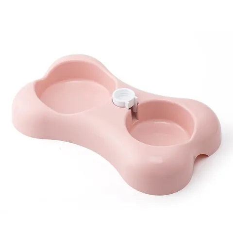 Bone Shaped Double Pet Bowl Automatic Water Dispenser PP Plastic Feeding Watering Integrated Feeder For Dogs And Cats