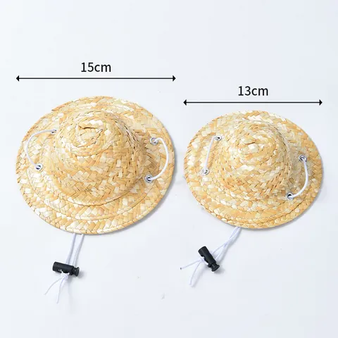 Cartoon Pet Straw Hat With Propeller Carrot Bee Corgi Decor Adjustable Sun Hat For Cats Small Medium Dogs Puppy Summer Photo Props