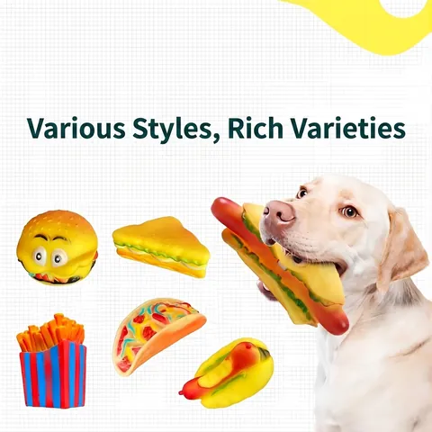 Simulation Fast Food Squeaky Dog Toy Vinyl Molar Teething Toy For Puppies Hamburger Fries Hot Dog Shape Pet Sound Toy