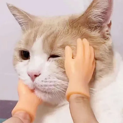Novelty Human Hand Finger Puppets For Cats Massage Interaction Funny Mini Tiny Hands For Kitten Grooming Soft Rubber Pet Toys