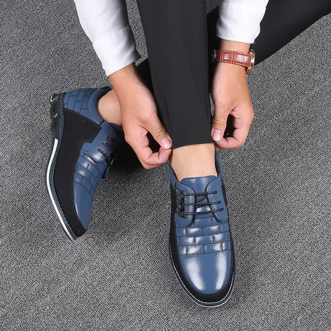 Herren Freizeitschuhe Kunstleder Rundkappe Schnürschuhe Atmungsaktiv Verschleißfest Business Casual Einzelschuhe Karomuster