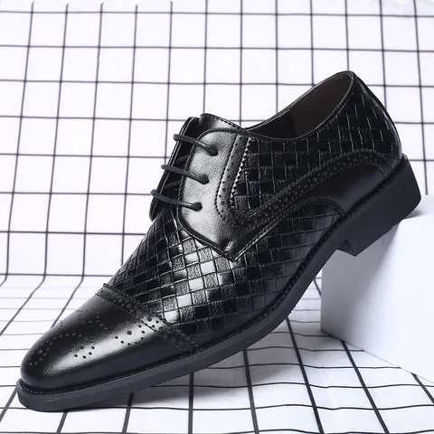 Herren Business Formelle Schuhe Webstruktur Brogue Verzierung Spitz Zulaufend Oxford Schuhe Rutschfest Büro Casual PU Leder Schuhe