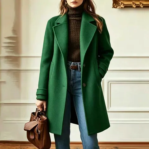 Women's Vintage Mid-Length Wool-Like Overcoat Loose Single-Breasted Solid Color Lapel Trench Coat Plus Size Autumn Winter Top