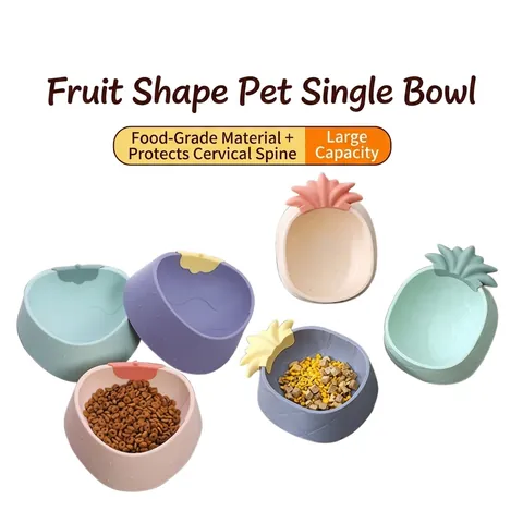 Cartoon Fruit Shaped Pet Bowl Plastic Tilted Neck Protection Cat Dog Food Water Dish Non-slip Large Capacity Feeding Supplies
