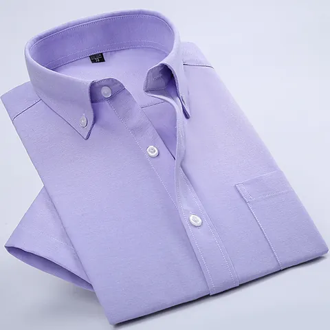 Men's Casual Oxford Cotton Blend Short Sleeve Button Down Shirt Solid Color Business Regular Fit Top